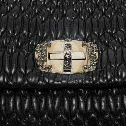 Pre Owned Miu Miu Black Matelassé Leather Crystals Chain Shoulder Bag