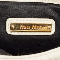 Pre Owned Miu Miu White Matelassé Leather Logo Flap Crossbody Bag