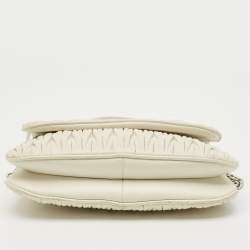 Pre Owned Miu Miu White Matelassé Leather Logo Flap Crossbody Bag