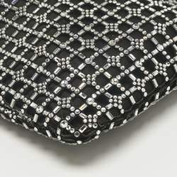 Pre Owned Miu Miu Black Leather and Satin Crystal Embellished Tote