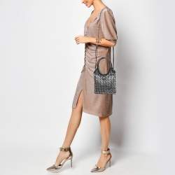 Pre Owned Miu Miu Black Leather and Satin Crystal Embellished Tote