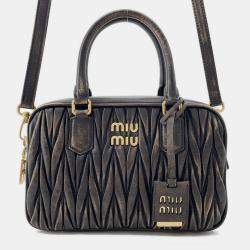 Pre Owned Miu Miu Miu Arcadi Matelasse Distressed Medium Leather Handbag