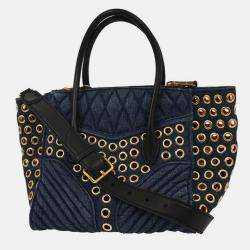 Pre Owned Miu Miu Navy Denim Biker Tote Bag