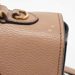 Pre Owned Miu Miu Black/Beige Leather Push Lock Flap Top Handle Bag