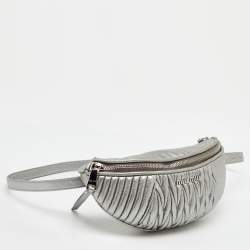 Pre Owned Miu Miu Metallic Silver Matelassé Leather Belt Bag