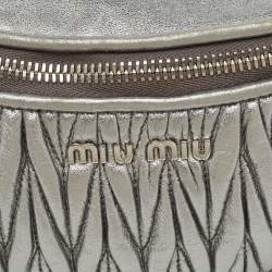 Pre Owned Miu Miu Metallic Silver Matelassé Leather Belt Bag