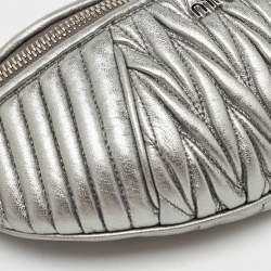Pre Owned Miu Miu Metallic Silver Matelassé Leather Belt Bag