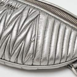 Pre Owned Miu Miu Metallic Silver Matelassé Leather Belt Bag