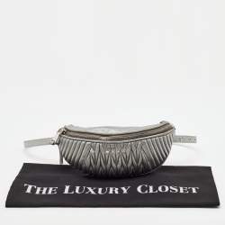 Pre Owned Miu Miu Metallic Silver Matelassé Leather Belt Bag