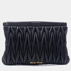 Pre Owned Miu Miu Black Leather Matrasse Clutch