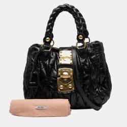 Pre Owned Miu Miu Black Matelasse Lux Lambskin Bauletto Aperto Satchel