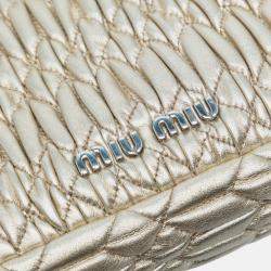 Pre Owned Miu Miu Gold Matelasse Nappa Crystal Chain Satchel