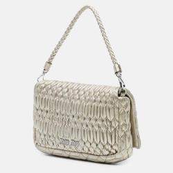 Pre Owned Miu Miu Gold Matelasse Nappa Crystal Chain Satchel