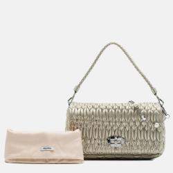 Pre Owned Miu Miu Gold Matelasse Nappa Crystal Chain Satchel