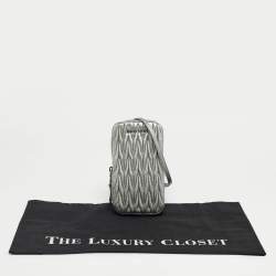 Pre Owned Miu Miu Silver Matelasse Leather Phone Holder Crossbody Bag