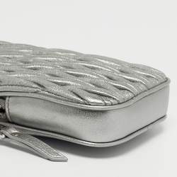 Pre Owned Miu Miu Silver Matelasse Leather Phone Holder Crossbody Bag