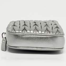 Pre Owned Miu Miu Silver Matelasse Leather Phone Holder Crossbody Bag