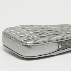 Pre Owned Miu Miu Silver Matelasse Leather Phone Holder Crossbody Bag