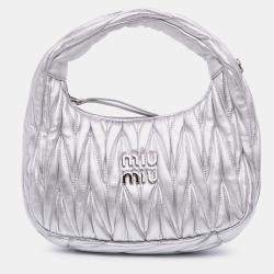 Pre Owned Miu Miu Silver Mini Matelasse Metallic Nappa Wander Bag