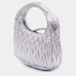 Pre Owned Miu Miu Silver Mini Matelasse Metallic Nappa Wander Bag