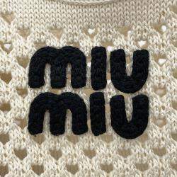 Pre Owned Miumiu Ivy Logo Tote White/Black Cotton100%