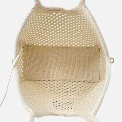 Pre Owned Miumiu Ivy Logo Tote White/Black Cotton100%