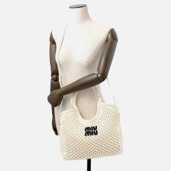 Pre Owned Miumiu Ivy Logo Tote White/Black Cotton100%