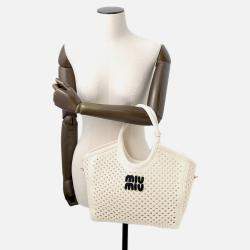 Pre Owned Miumiu Ivy Logo Tote White/Black Cotton100%