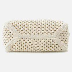 Pre Owned Miumiu Ivy Logo Tote White/Black Cotton100%