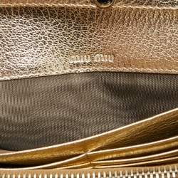 Pre Owned Miu Miu Gold Madras Ricamo Leather Crystal Embellished Chain Clutch