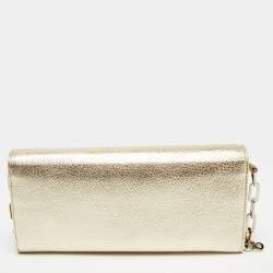 Pre Owned Miu Miu Gold Madras Ricamo Leather Crystal Embellished Chain Clutch
