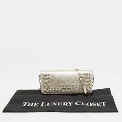 Pre Owned Miu Miu Gold Madras Ricamo Leather Crystal Embellished Chain Clutch