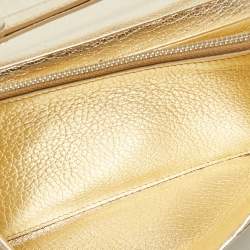 Pre Owned Miu Miu Gold Madras Ricamo Leather Crystal Embellished Chain Clutch