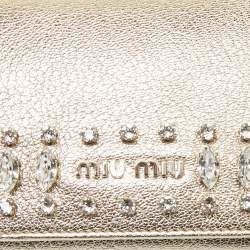 Pre Owned Miu Miu Gold Madras Ricamo Leather Crystal Embellished Chain Clutch