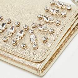 Pre Owned Miu Miu Gold Madras Ricamo Leather Crystal Embellished Chain Clutch