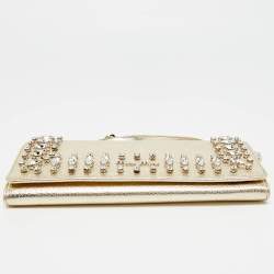 Pre Owned Miu Miu Gold Madras Ricamo Leather Crystal Embellished Chain Clutch