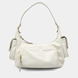 Pre Owned Miu Miu White Leather Napa Pocket Bag
