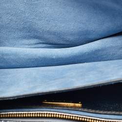 Pre Owned Miu Miu Silver/Blue Denim and Madras Leather Pushlock Top Handle Bag