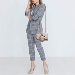 Pre Owned Miu Miu Pink Madras Leather Crystals Embellished Flap Shoulder Bag