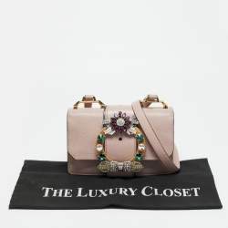 Pre Owned Miu Miu Pink Madras Leather Crystals Embellished Flap Shoulder Bag