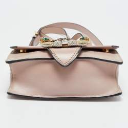 Pre Owned Miu Miu Pink Madras Leather Crystals Embellished Flap Shoulder Bag