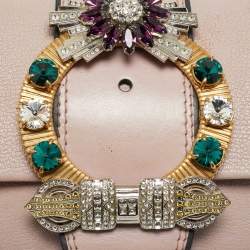 Pre Owned Miu Miu Pink Madras Leather Crystals Embellished Flap Shoulder Bag