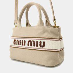 Pre Owned Miumiu Canvas2Wayhandbag Beige Cotton