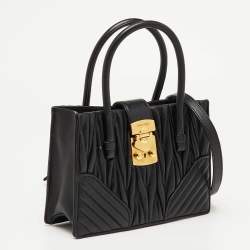 مملوكة مسبقًا Miu Miu Matelassé Push Lock Black Leather Tote
