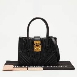 مملوكة مسبقًا Miu Miu Matelassé Push Lock Black Leather Tote