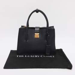 Pre Owned Miu Miu Push Lock Navy Blue Leather Satchel