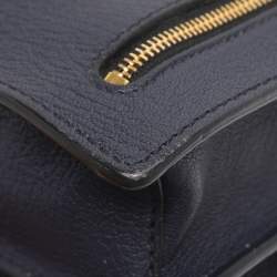 Pre Owned Miu Miu Push Lock Navy Blue Leather Satchel