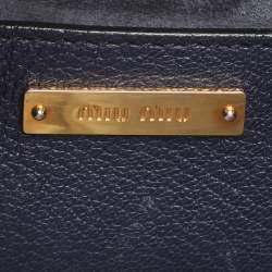 Pre Owned Miu Miu Push Lock Navy Blue Leather Satchel