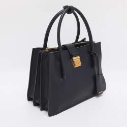 Pre Owned Miu Miu Push Lock Navy Blue Leather Satchel