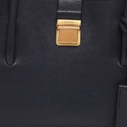 Pre Owned Miu Miu Push Lock Navy Blue Leather Satchel